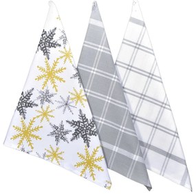Prosop de bucătărie de Crăciun Fulgi de zăpadă gri/ auriu , 45 x 75 cm, set de 3 buc.