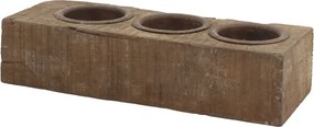 Suport lumânare din lemn reciclat și metal, lucrat manual, natural, cu 3 compartimente, 6x18x6 cm, „Grimaud"