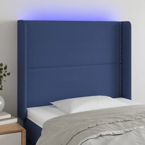 3123896 vidaXL Tăblie de pat cu LED, albastru, 93x16x118/128 cm, textil