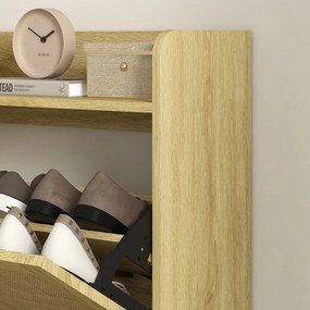 HOMCOM Dulap Pantofi 2 uși batante raft răchită țesută design boem 80L x 24,5l x 110H cm | Aosom Romania