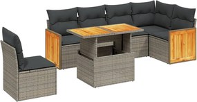 vidaXL Set canapele de grădină, 7 piese, cu perne, gri, poliratan