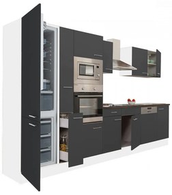 Mobilă de bucătărie Yorki 370, corp alb, față antracit satinat, frigider cu congelator inferior