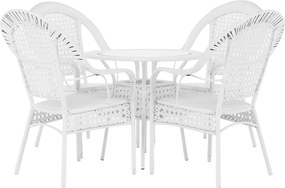 Set gradina KOVEN, alb, ratan sintetic/sticla temperata/otel, cu masut