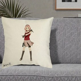 Perna Personalizata Naruto Sakura Haruno Portret, 40x40 cm, Ecru, Husa Detasabila, Perna Inclusa, BEKZ®