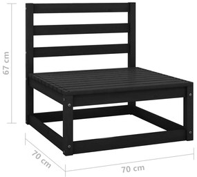 Set mobilier de gradina, 2 piese, negru, lemn masiv de pin Negru, Canapea de mijloc + suport pentru picioare, 1