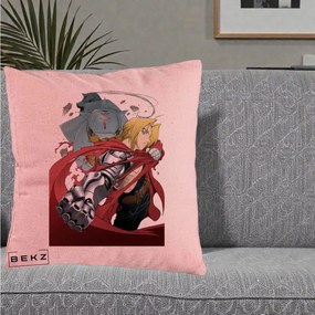 Perna Personalizata Fullmetal Alchemist Brotherhood Edward si Al Poster, 40x40 cm, Roz, Husa Detasabila, Perna Inclusa, BEKZ®