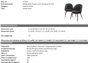 Set de 2 scaune elegante design LUX Cooper, catifea gri inchis 113125 HZ