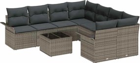 vidaXL Set de canapele pentru grădină cu pernă 9 pcs Gri poliratan