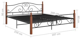 Cadru de pat, negru, 180x200 cm, metal black and dark wood, 180 x 200 cm