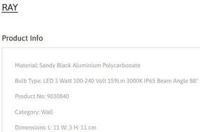 Mini Aplica LED pentru iluminat exterior IP65 RAY negru