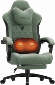 DOWINX Scaun gaming, ergonomic, Incalzire si Masaj cu Role in perna lombara, Șezut cu Arcuri Metalice și Spumă, rabatabil 90°-135°, Suport picioare, rezistent 150 kg, material textil, Verde