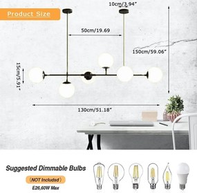 Lustră Pendul Asimetrică cu 6 Globuri și Structură Metalică, DM8323/6, Negru – Ideală pentru Spații Moderne și Birouri Elegante