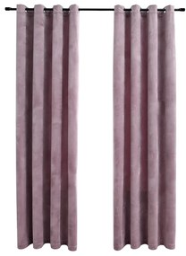 Draperii opace cu inele, 2 buc., roz antic, 140x245 cm, catifea 2, roz antichizat, 140 x 245 cm