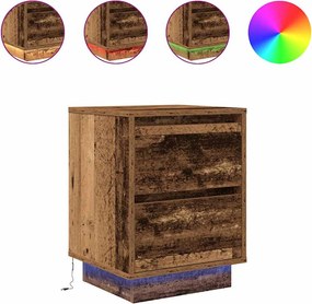 vidaXL Noptiere cu lumini LED 2 buc Lemn vechi 38x34x50 cm