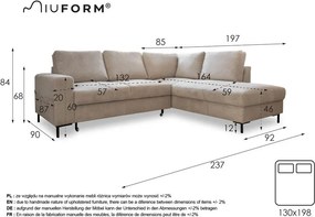 Colțar roz extensibil cu tapițerie din catifea (cu colț pe partea dreaptă) Lofty Lilly – Miuform