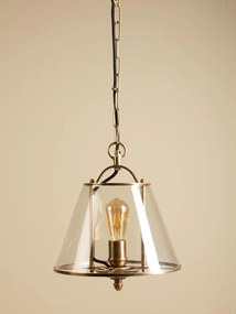 Lampă suspendată tip felinar din sticlă și alamă, auriu, finisaj vintage, 40 × 34 cm, „Lumior"