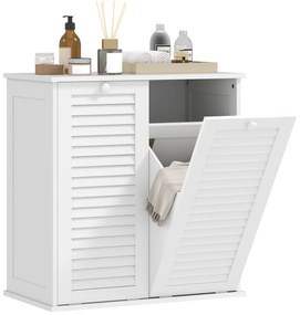 HOMCOM Dulap baie cu coș de rufe mobilier baie din lemn uși lamelare 2 coșuri 70 x 38 x 73 cm alb | Aosom Romania