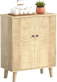 HOMCOM Dulap Vintage cu Uși Chevron Duble și Picioare din Lemn de Pin, Efect de Lemn Natural, Design Retro | Aosom Romania