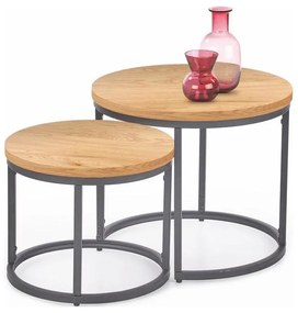 Set 2x masă de cafea OREO pr. 43/53 cm antracit/dub auriu