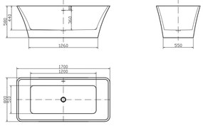 Cada freestanding Calypso dreapta 170x80 cm