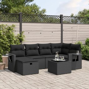 3263801 vidaXL Set canapele de grădină cu perne, 7 piese, negru, poliratan
