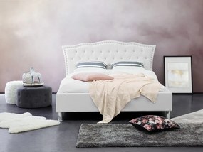 Pat matrimonial 140 cm MATH (cu spațiu de depozitare) (cu somieră) (alb). 1007347