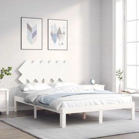 3193702 vidaXL Cadru de pat cu tăblie, dublu, alb, lemn masiv