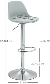 HOMCOM Set de 2 scaune de bar, Scaune de bar, Scaune rotative cu spătar, înălțime ajustabilă, capacitate de încărcare de până la 120 kg, 42 x 38 x 82-104 cm, Gri | Aosom Romania
