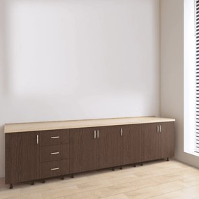 Set Corp Bucatarie L260 x H90 x A50cm, Culoare Wenge, Picioare Reglabile, Blat Termorezistent 2.8 cm