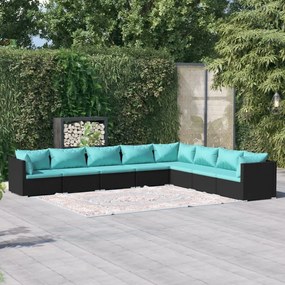 3101769 vidaXL Set mobilier de grădină cu perne, 8 piese, negru, poliratan