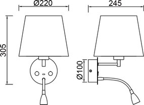 Aplica de perete cu reader LED CAICOS alama antic