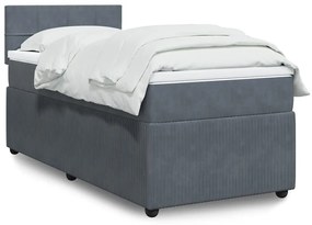 vidaXL Pat box spring cu saltea, gri închis, 90x190 cm, catifea