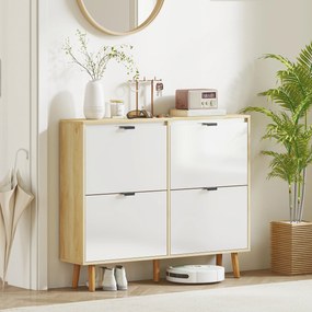 HOMCOM Dulap de pantofi subțire modern cu 4 sertare rabatabile pentru 20 de perechi de pantofi, Alb | Aosom Romania