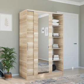 Dulap Haine Adore Elit Mediu , 2 usi glisante cu oglinda, Alb - Lemn Natural, 120 x 182 x 52 cm