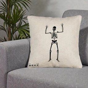 Perna Decorativa Halloween Schelet Dansator, 40x40 cm, Bej Canapea, Husa Detasabila, Perna Inclusa, BEKZ®
