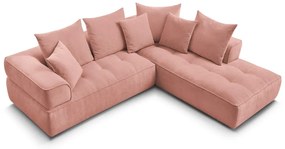 Colțar roz cu tapițerie din chenille (cu colț pe partea dreaptă/în formă de ”L”) Whesley – Bobochic Paris