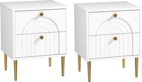 HOMCOM Lot de 2 noptiere cu 2 sertare și picioare din oțel pentru cameră de zi, dormitor - 40 x 35 x 50 cm, alb | Aosom Romania