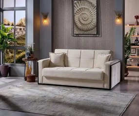 Canapea extensibila cu 3 locuri tip pat matrimonial cu lada de depozitare Atena,crem