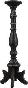Suport lumanare, negru, din lemn, aspect vintage, H60 cm