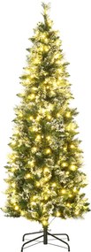 Brad de Craciun 180cm Artificial cu 240 Lumini LED si 618 Ramuri, Brad Acoperit cu Zapada Inalt si Ingust cu Postament din Otel HOMCOM | Aosom RO