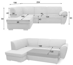 Colțar extensibil în formă de L cu spațiu de depozitare, SERPA, pe partea dreaptă, bej