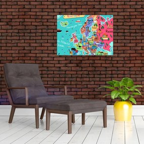 Tablou pe sticlă - Harta Europei pentru copii (70x50 cm)