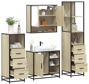 vidaXL Set de mobilier de baie din 4 piese din lemn de stejar Sonoma