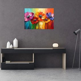 Tablou pe sticlă - Cinci flori colorate (70x50 cm)