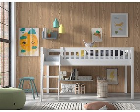 Pat pentru copii alb înalt din lemn masiv de pin 90x200 cm SCOTT – Vipack