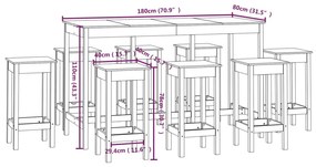 Set mobilier de bar, 9 piese, maro miere, lemn masiv de pin