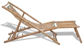 Scaun pliabil de exterior, cu taburet, bambus