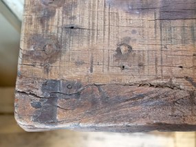 Consolă îngustă în stil farmhouse, din lemn reciclat, natur, cu blat masiv și picioare încrucișate în X, 77 x 122 x 22 cm, „Grimaud”