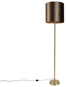 Lampă de podea din alamă cu abajur din velur maro 40cm - Simplo