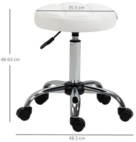 HOMCOM Scaun Rotativ cu Roti, Rotund, Scaun pentru Coafor și Estetician cu Înălțime Ajustabilă, Tapițat în Piele Ecologică, Ø35.5x51-67 cm, Alb